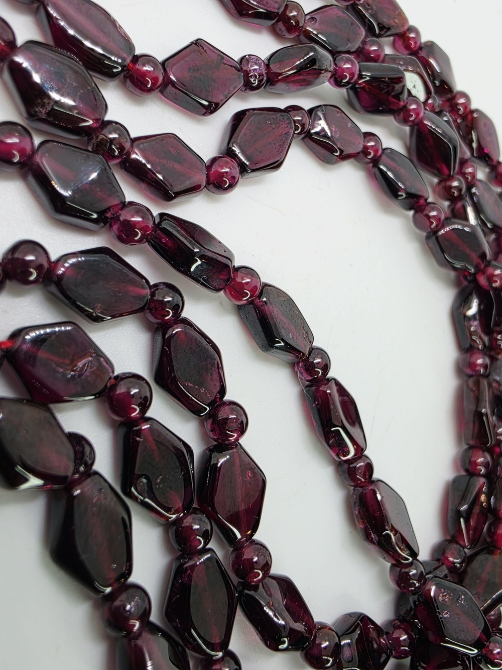 Antique Vintage Art Deco Czech Garnet Rhombus Glass Flapper Necklace 36" Endless